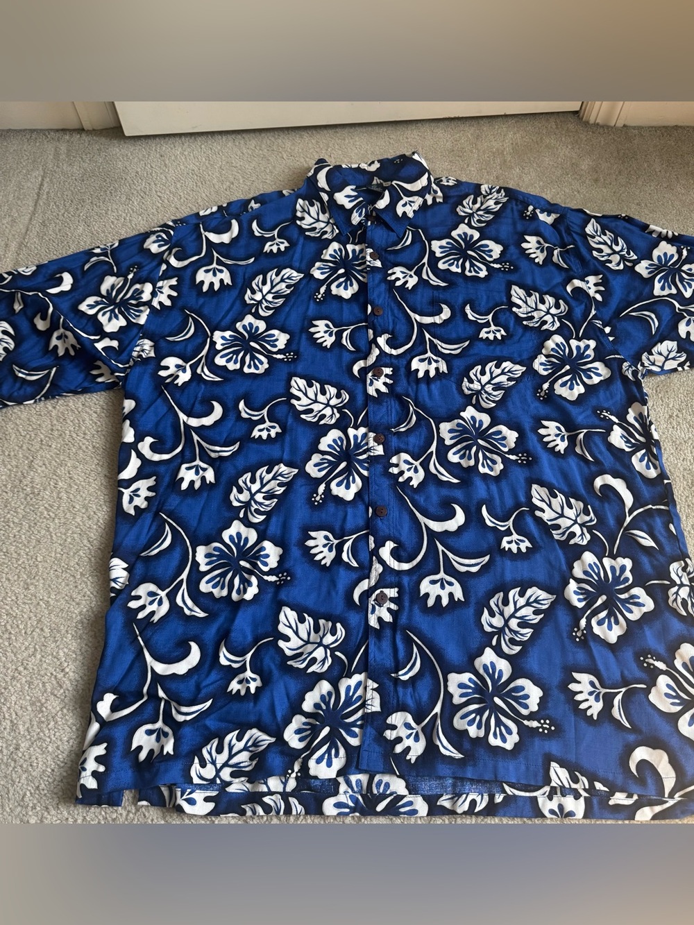 Men’s Hibiscus Collection Hawaii Button Up Floral Hawaiian Shirt Blue XXL